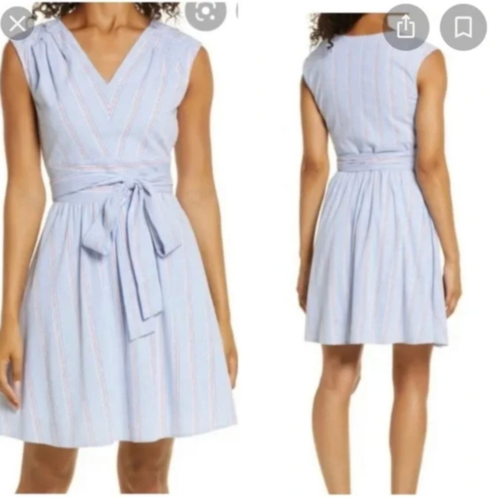 Vineyard Vines Women's Size 10 Stripe Seersucker Tie Dress in Bimini Blue